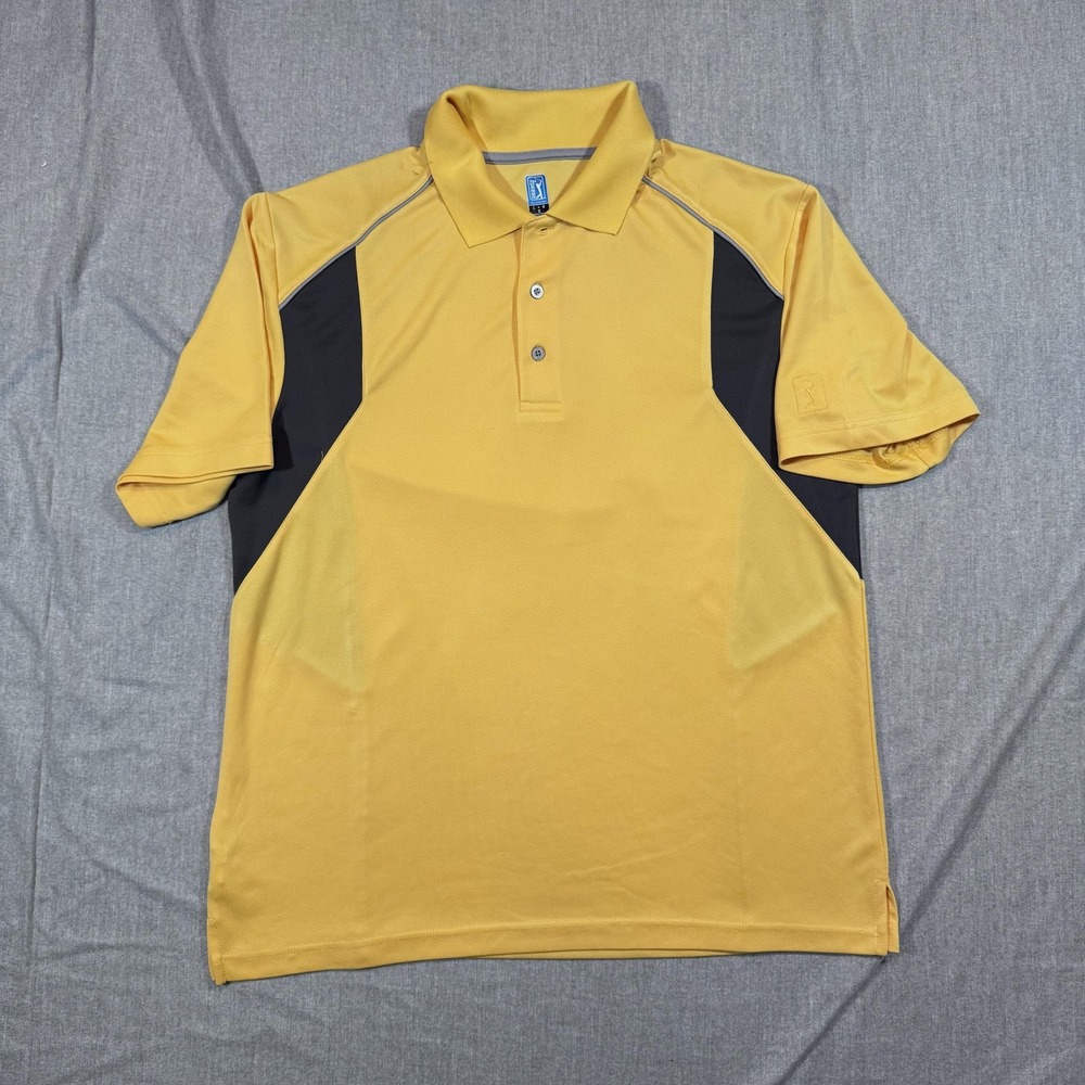 PGA Tour Airflux Golf Polo Shirt Mens Large Yellow Black Performance Polyester L
